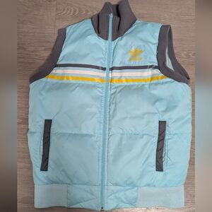 Adidas Sky Blue Puffer Vest with Yellow Stripes Size Medium